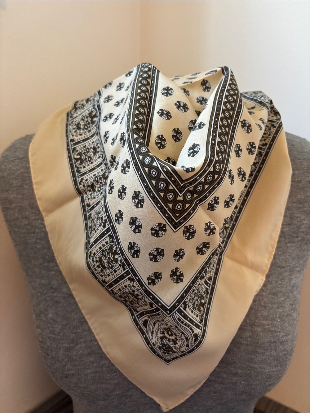 Neutral Cream and Black Printed Square Scarf